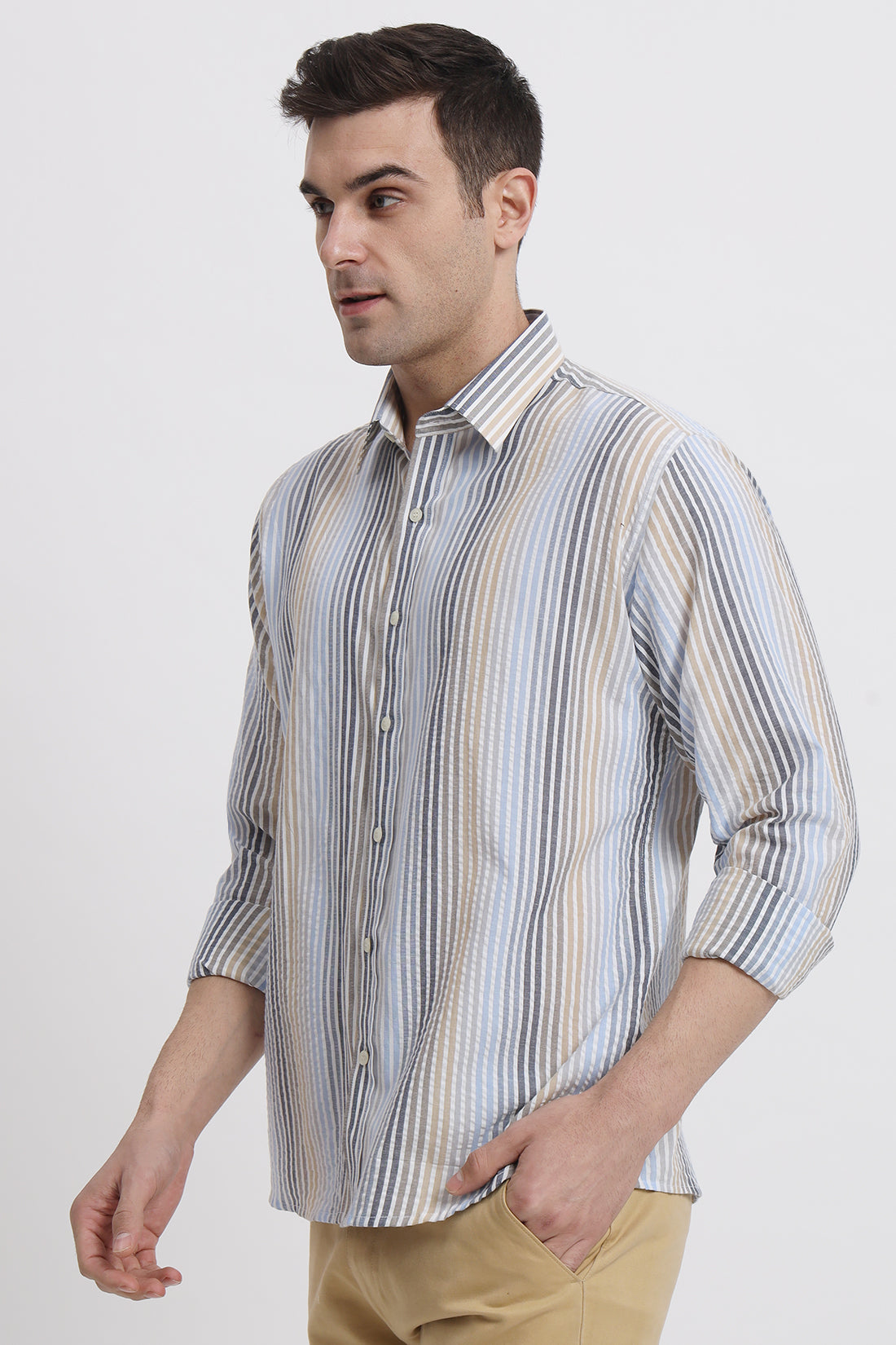 Multicolour Striped Seersucker Shirt