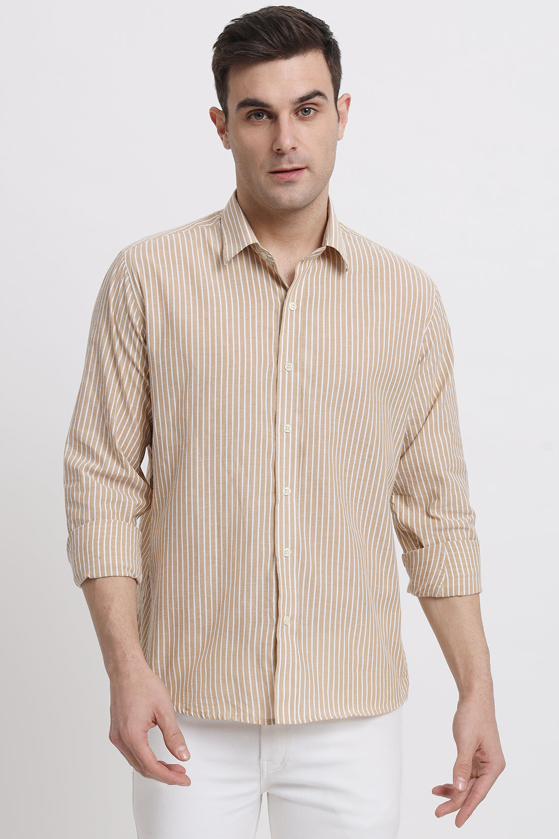 Brown Striped Seersucker Shirt