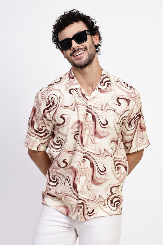 Beige Distorted Print Shirt