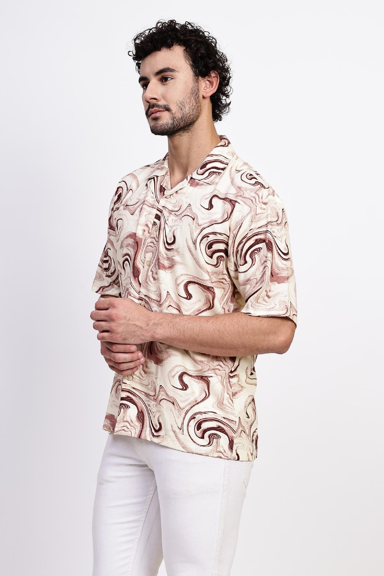 Beige Distorted Print Shirt